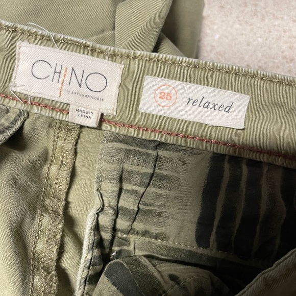 Chino Anthropologie relaxed fit pants pattern tuxedo stripe army olive green 25 - Picture 4 of 8